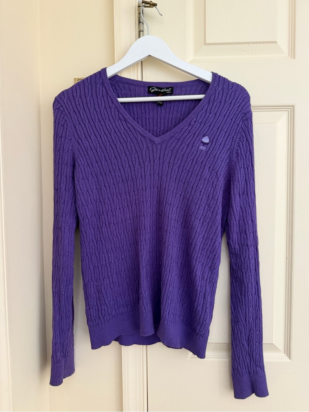 Vintage Glen Echo Purple V-Neck Cable Knit Sweater